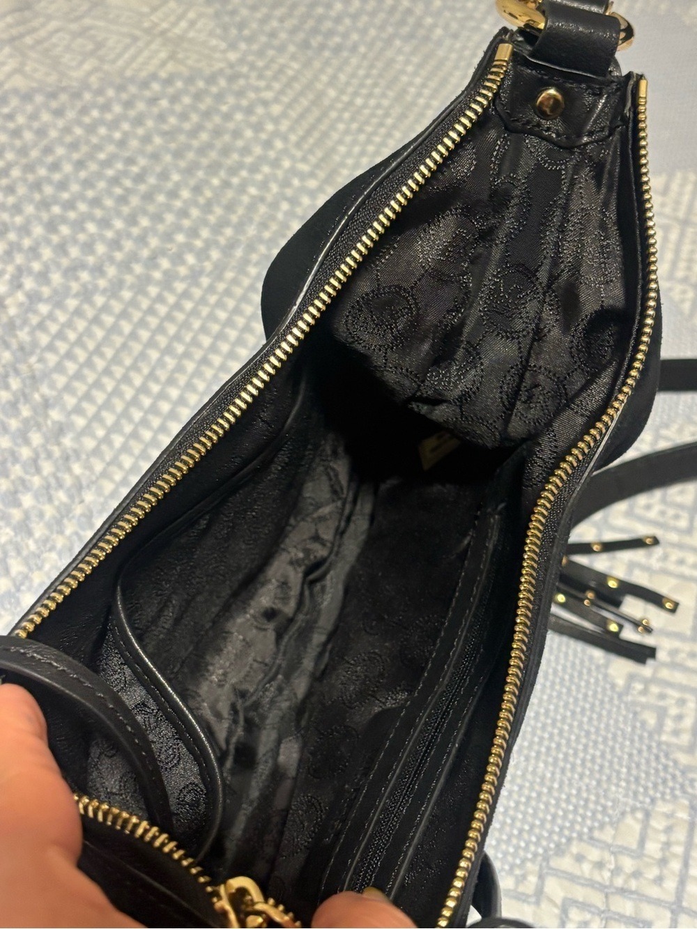 Michael Kors Riley Black Suede Fringe Whipstitch Hobo Crossbody Bag 30H4GRGL5S - Picture 6 of 8